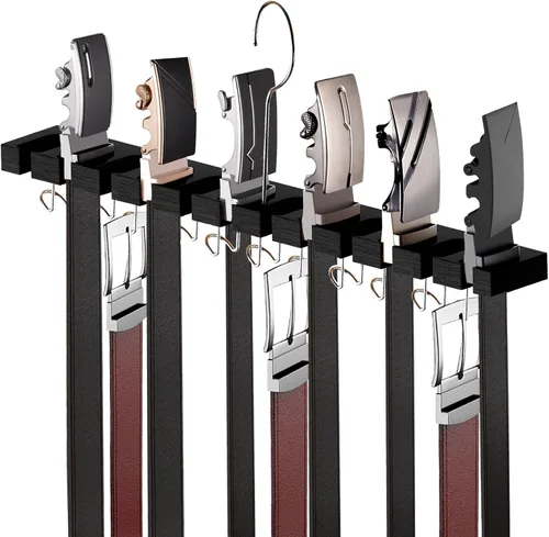 Cuipingoo Percha para cinturón para armario Max 42 cinturones, organizador de cinturón 2 en 1 de montaje en pared con ganchos giratorios de 360°,