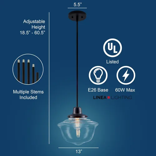 Miniatura 3 de Linea di Liara Iluminación colgante de cristal grande para isla de cocina, Lavagna, granja, cocina, vintage, escuela, globo, negro mate, lámpara