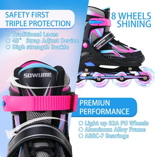 Miniatura 3 de Patines en línea ajustables para niñas y niños, patines con todas las ruedas iluminadas, patines para mujer para niños y adultos, hombres, mujeres
