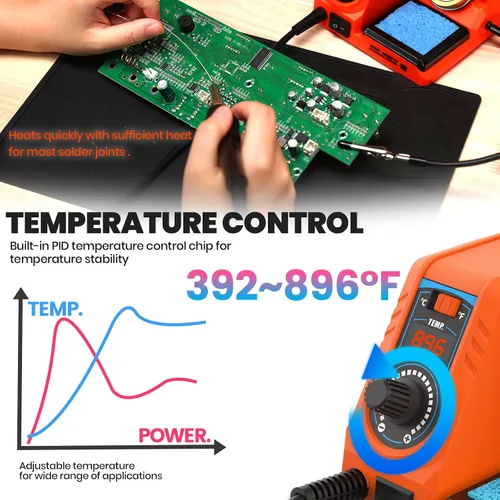 Miniatura 2 de 926LED V3 - Estación de soldadura de nivel básico de 60 W, kit de hierro en naranja con control de temperatura que incluye manos de ayuda, soldadura