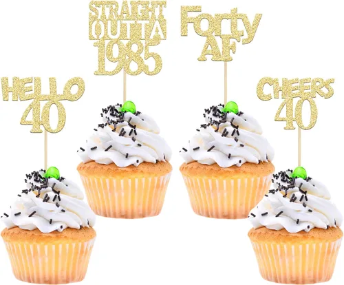 Miniatura 18 de Gyufise 24 piezas de decoración para cupcakes de cumpleaños de 21 años con purpurina de veintiún rectas fuera de 2004, decoraciones para pasteles