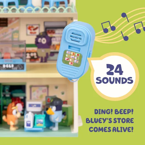 Miniatura 7 de Bluey Bluey - Juego de supermercado y bingo con escalera mecánica, juguetes de simulación para niños pequeños, sonidos y 15 piezas, juego de tienda
