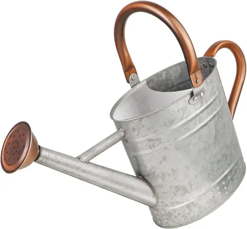 Miniatura 7 de Regadera de metal de 1 galón con boquilla extraíble, bonita lata de agua de acero galvanizado con diseño en relieve para plantas