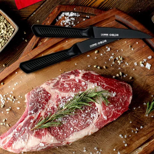 Miniatura 4 de Juego de cuchillos de cocina de 15 piezas con 6 cuchillos de carne con afilador, cuchillo de chef, cuchillo de acero inoxidable de alto carbono Negro