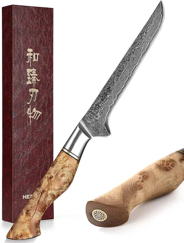 Miniatura 9 de HEZHEN Cuchillo utilitario de 5 pulgadas con filo de navaja - Acero de Damasco con patrón de rosa multifuncional VG10 cuchillo profesional