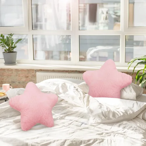 Miniatura 6 de Sumind 2 almohadas de estrella rosa de 15.7 pulgadas, almohada de felpa con estrellas bonitas, almohadas estéticas 3D, cojín decorativo de regalo