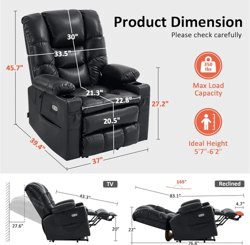 Miniatura 3 de MCombo Silla Reclinable Grande de Elevación con Triple Motor con Masaje y Calefacción Dual, Reposacabezas Ajustable para Personas Mayores Altas