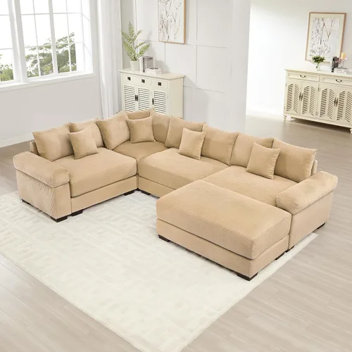 Miniatura 41 de Sofá modular de gran tamaño de 117.3 pulgadas, sofás modulares grandes de pana para sala de estar, sofás de 3 plazas, moderno juego de sofá de Blanco