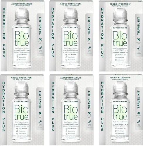 Biotrue Solución de lentes de contacto, solución multiusos para lentes de contacto suaves, estuche de lente incluida, tamaño de viaje de 2 onzas