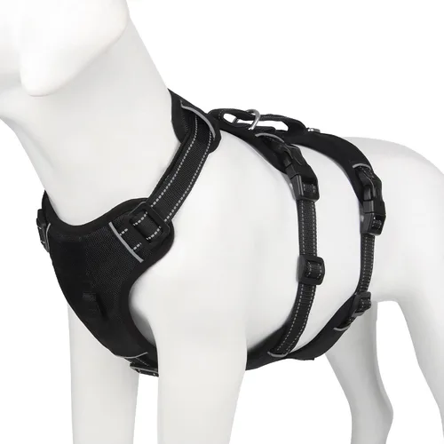 Arnés de chaleco para perro a prueba de escape, sin estrangulamiento, sin tirones, con clip frontal y asa, acolchado Oxford 1680D suave,