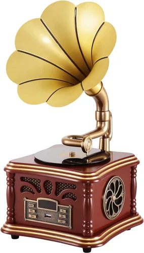 Altavoz de gramófono retro de fonografo vintage Altavoz tipo C de altavoces duales Carga HiFi de sonido para teléfonos móviles