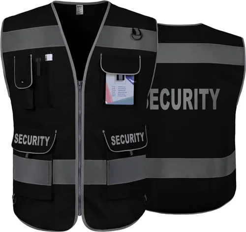 TCCFCCT Chaleco de seguridad reflectante de alta visibilidad con 9 bolsillos para hombres y mujeres, chaleco de seguridad duradero con costuras Tela
