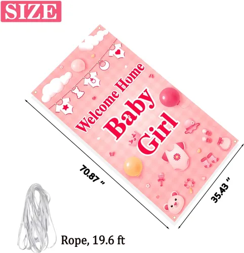 Miniatura 2 de Labakita Cartel de bienvenida para puerta de bebé niña, cartel con texto en inglés "It's a Girl Welcome Baby Girl", decoración de baby shower