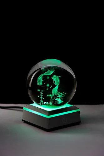 Miniatura 7 de Lámpara de noche de bola de cristal 3D con base LED - Lámpara de bola de cristal en forma de pez para cumpleaños, festividades, regalos de Navidad