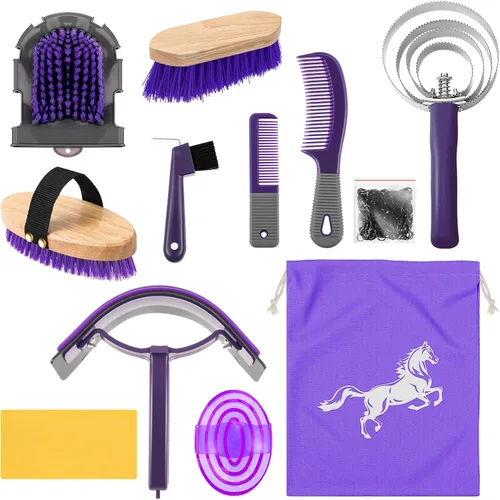 Miniatura 14 de Abbylike Kit de aseo de caballos de 12 piezas, suministros para sala de carreras, festivales, juegos de cepillos para caballos, kit de limpieza