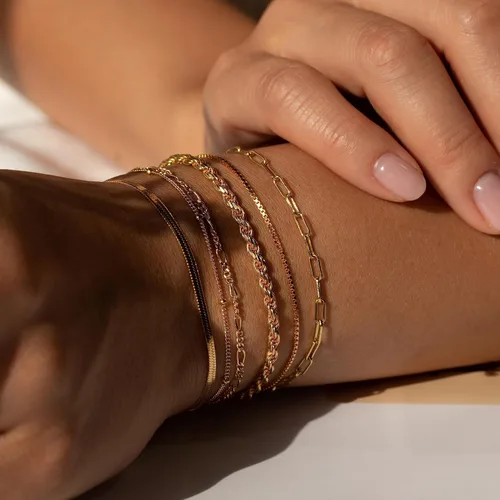 Miniatura 4 de Gold Bracelets for Women, 14K Gold Layered Bracelets Set Dainty Herringbone Chain Paperclip Link Bracelets Gold Cuban Bracelets for Women