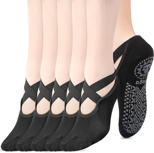 Geyoga 6 pares de calcetines de pilates para mujer, calcetines de barre para yoga, ballet, baile, calcetines antideslizantes con correas de agarre