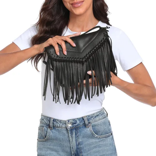 Miniatura 2 de HDE - Bolso de piel sintética para mujer, diseño de flecos