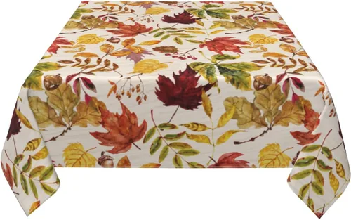 Miniatura 3 de Sweetshow Fall Square Tablecloth 52x52 Inch Fallen Leaves Maple Leaf Print Autumn Thanksgiving Harvest Themed Holiday Wooden Pattern Decorative