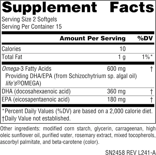 Miniatura 2 de Source Naturals Omega-3 veganos, EPA-DHA sin pescado, para apoyo a la salud cardíaca y cerebral* 300 mg - 30 cápsulas blandas
