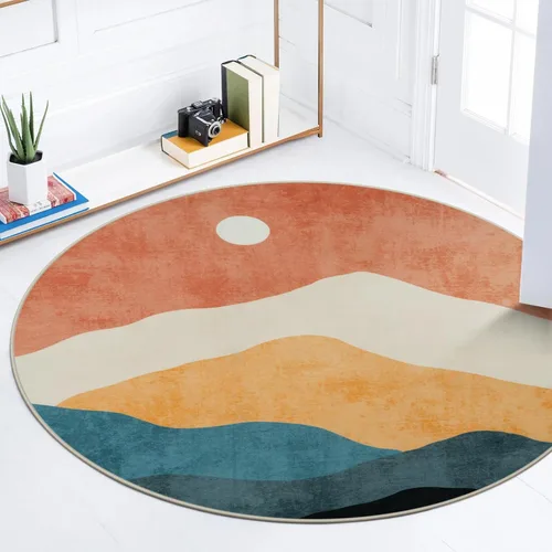 Miniatura 19 de Alfombras abstractas redondas de 5 pies para dormitorio, alfombra circular lavable antideslizante, alfombra de piso suave y colorida de pelo bajo