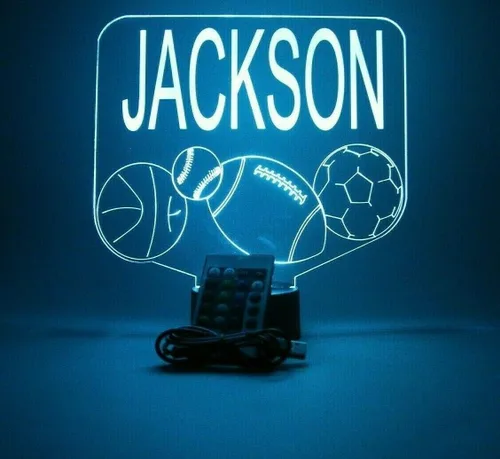 Miniatura 7 de Sports Array - Balón de fútbol, béisbol, fútbol, baloncesto con nombre personalizado, lámpara de luz nocturna con nombre personalizado, lámpara