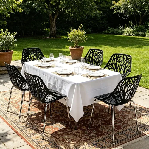 Miniatura 2 de Karl home Juego de 4 sillas de comedor negras modernas, sillas apilables de plástico con 4 patas de metal cromado para comedor, sala de estar, sala
