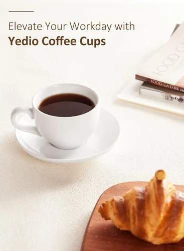 Miniatura 3 de Juego de tazas de café de porcelana con platillo, taza y platillo de porcelana blanca de 6 onzas para capuchino, café con leche, bebidas de café
