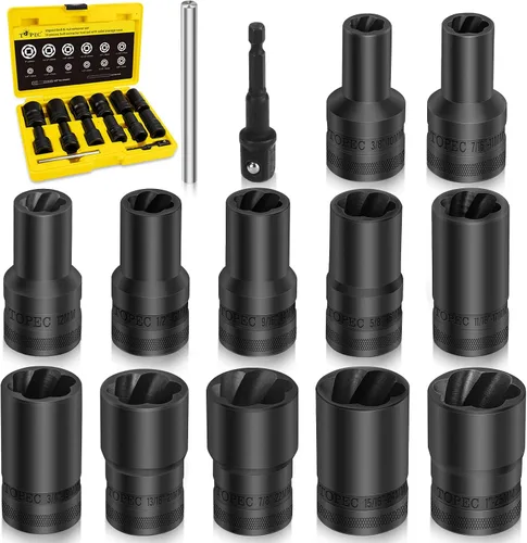 Miniatura 11 de Topec 6 herramientas de extracción de tuercas de llanta, kit de extracción de bloqueo de rueda motriz de 1/2 pulgada, removedor de tuercas peladas