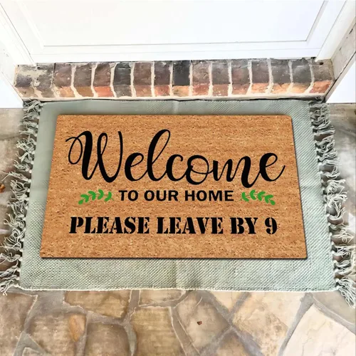 Miniatura 6 de Tapete divertido para decoración del hogar, con texto en inglés "Welcome To Our Home Please Leave By Nine", tapete de 15.9 pulgadas de ancho x 23.7