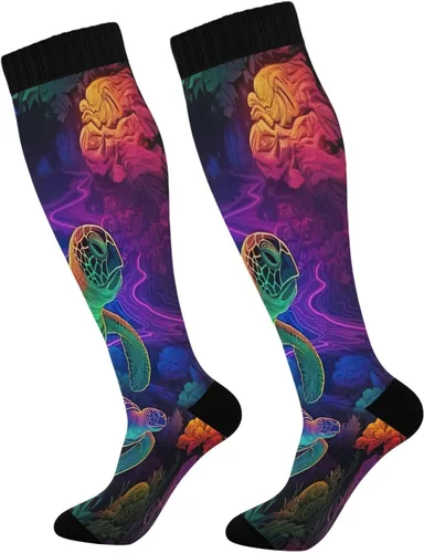 xigua Misteriosos calcetines de compresión de tortuga pintada para mujeres y hombres, medias altas de circulación hasta la rodilla para correr,