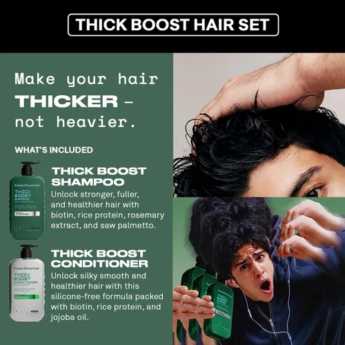 Miniatura 3 de Hawthorne Juego de champú y acondicionador Thick Boost, conjunto de champú y acondicionador espesante para hombre con biotina, proteína de arroz