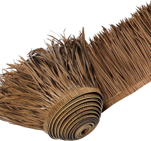 Miniatura 7 de Sawysine Rollo de paja mexicana para techo Tiki Hut, rodillos de paja de palma para Tiki Bar, Pato ciego Paraguas de patio, Palapa Artificial Gris