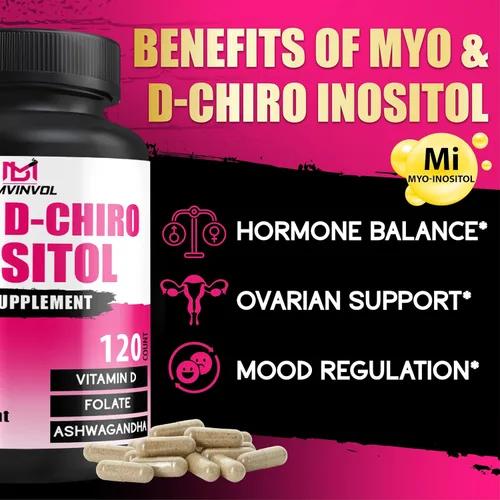 Miniatura 3 de BMVINVOL Cápsulas de 2,050 mg de mio-inositol y D-Chiro inositol con folato, vitamina D, equilibrio hormonal y apoyo ovárico para mujeres
