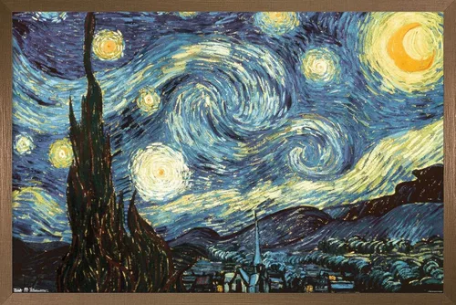 Miniatura 16 de Trends International Póster de pared The Starry Night de Vincent van Gogh, 14.725 x 22.375 pulgadas, versión enmarcada de madera de granero