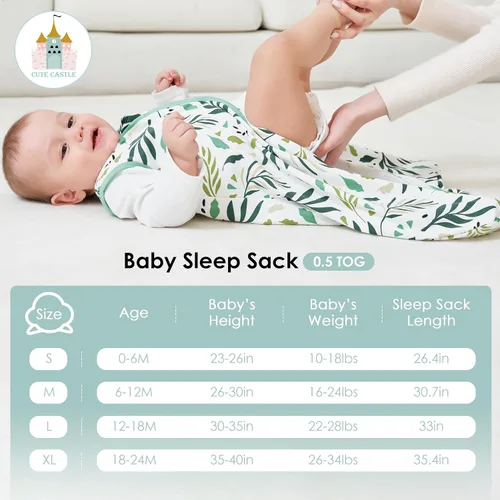 Miniatura 4 de Cute Castle Saco de dormir para bebé de 0 a 6 meses, ligero, 100% algodón, cremallera de 2 vías, TOG 0.5, manta de vestir para bebés, ropa de dormir
