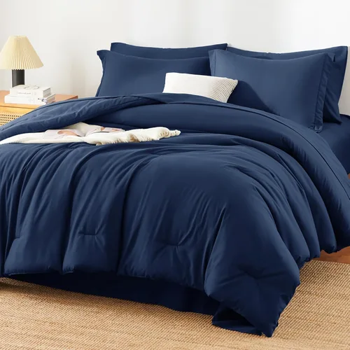 Miniatura 11 de Juego de edredón blanco queen, 7 piezas cama en una bolsa, juego ligero de ropa de cama queen, juego de 7 piezas para todas las estaciones, suave