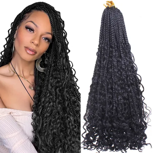 Miniatura 36 de Beverlee Goddess Box - Trenzas de ganchillo de 8 pulgadas, 8 paquetes de trenzas de ganchillo bohemias, extremos rizados, pelo sintético rizado