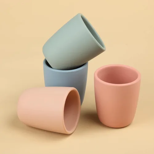 Miniatura 4 de Vaso de silicona para niños pequeños, paquete de 2 vasos de entrenamiento de silicona sin BPA para bebés de 6 meses o más, 4 onzas líquidas taza