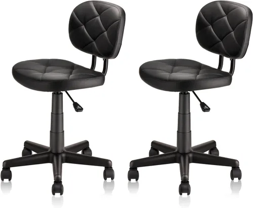 Miniatura 12 de KLASIKA Taburetes rodantes de piel sintética con reposapiés y soporte para la espalda, silla de dibujo tapizada con diamante ajustable con ruedas