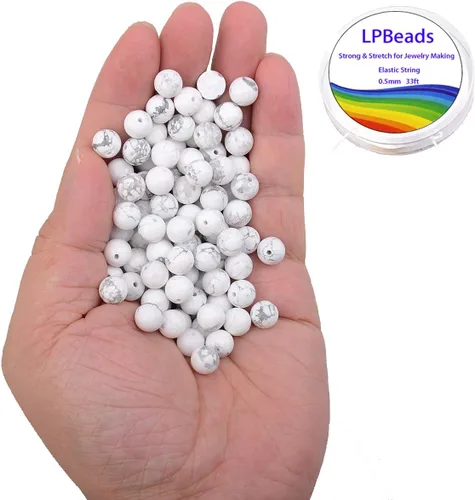 Miniatura 2 de Cuentas sueltas de 0.315 pulgadas/8mm de piedra natural redonda para hacer joyas con cordón elástico Howlita