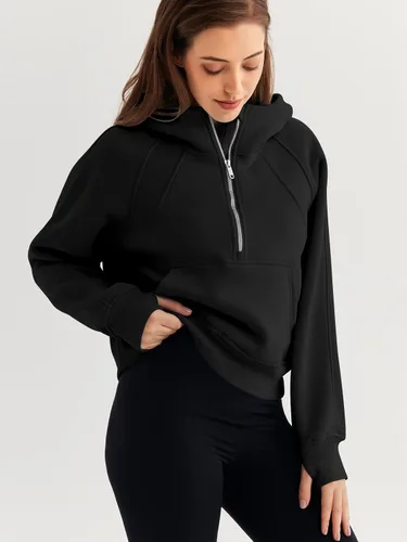 Miniatura 3 de WYNNQUE Sudadera corta con capucha para mujer, manga larga, forro polar, media cremallera, ropa de otoño