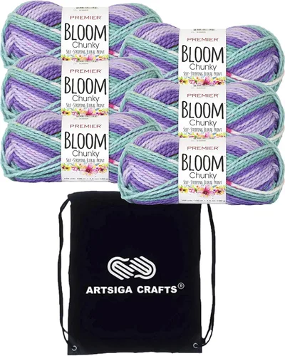 Premier Yarns Bloom Chunky Wildflower 1114-10 - Hilo acrílico grueso y voluminoso #5 (6 madejas, el mismo lote de tinte) para ganchillo y tejer con