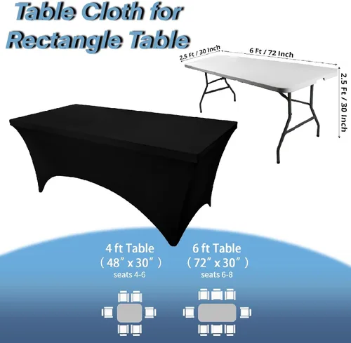 Miniatura 2 de Fundas de Mesa de Spandex Negro para Mesas de 6 Pies - Protector de Mantel Rectangular Universal Ajustado Elástico de 6 Pies, Lavable y Resistente a