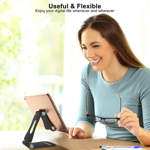 Miniatura 7 de YOSHINE Soporte para teléfono celular, soporte de teléfono mejorado para escritorio, soporte ajustable para tableta, soporte plegable de aluminio