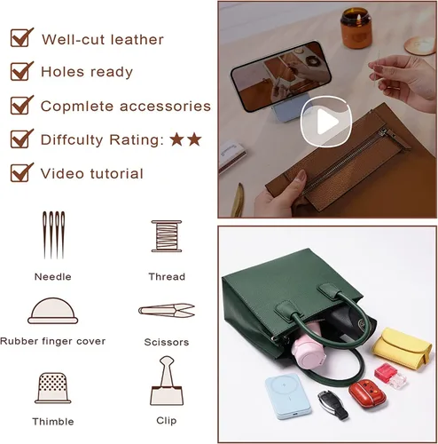 Miniatura 4 de POPSEWING Mini bolso de mano de cuero de grano superior, kit de bricolaje, bolsa de hombro cruzada con kits de costura para mujeres y niñas, kit