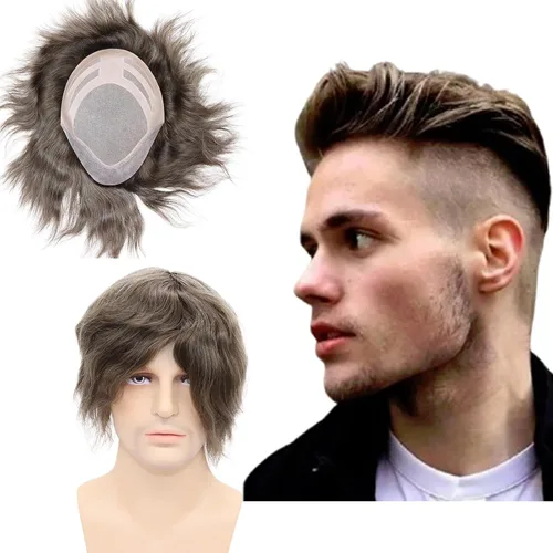Miniatura 8 de Sistema de reemplazo de cabello humano para hombre, tupé para hombre, piel fina con parte superior de encaje mono y la parte trasera de poliuretano