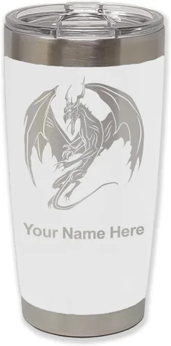 Miniatura 35 de LaserGram Vaso aislado al vacío de 20 onzas, dragón, grabado personalizado incluido (negro)