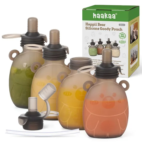 Miniatura 10 de haakaa Happii Bear - Bolsa de silicona reutilizable para alimentos para bebés, purés, jugos, batidos y yogur orgánicos, perfectos para niños