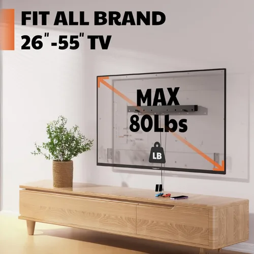 Miniatura 4 de Soporte de pared para TV sin clavos, resistente para televisores de pantalla plana de 26 a 55 pulgadas, sin pernos, sin taladro, sin anclajes, fácil